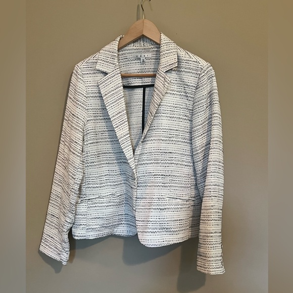 Cabi Womens White Black Static Striped Long Sleeve Suit Jacket Blazer - Picture 2 of 10